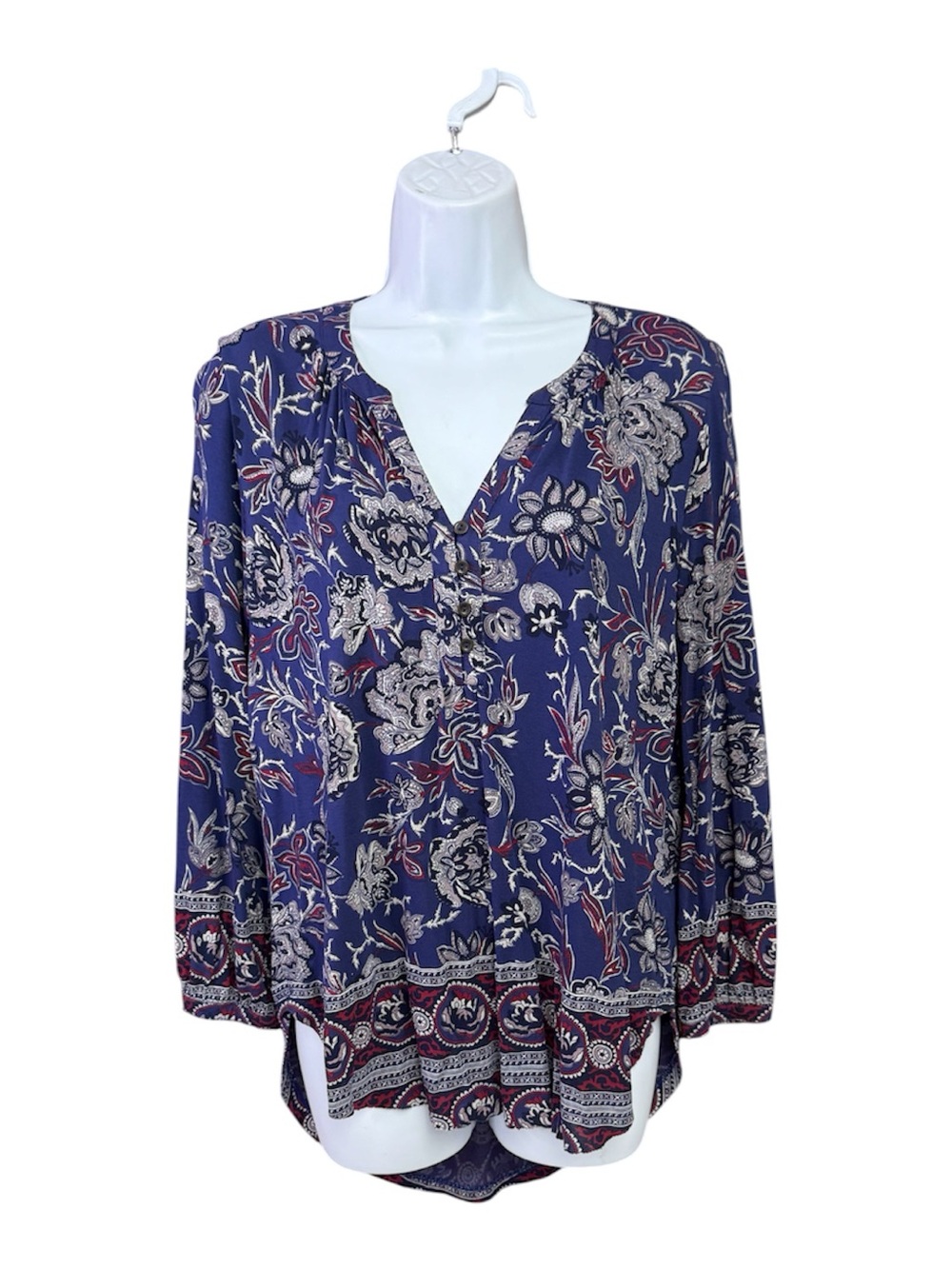 Lucky Brand Navy Floral V-Neck Tunic size small
